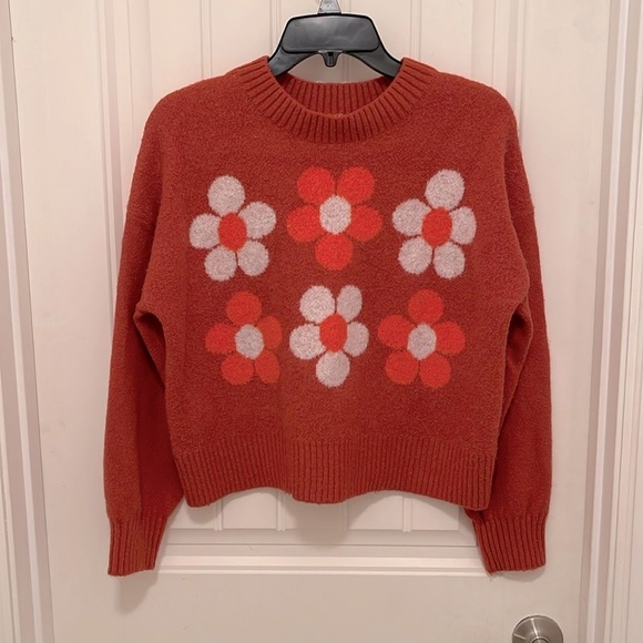 Coco‎ & Jamieson Cropped Sweater Women’s Sz M 2 tone orange with flower design - Picture 3 of 15